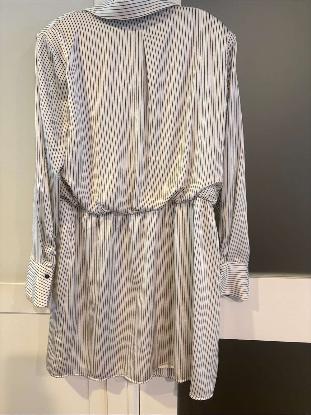 BCBG New York White with Black Pinstripes, Long Sleeve Shirt Dress Size XL NWT - Picture 5 of 9